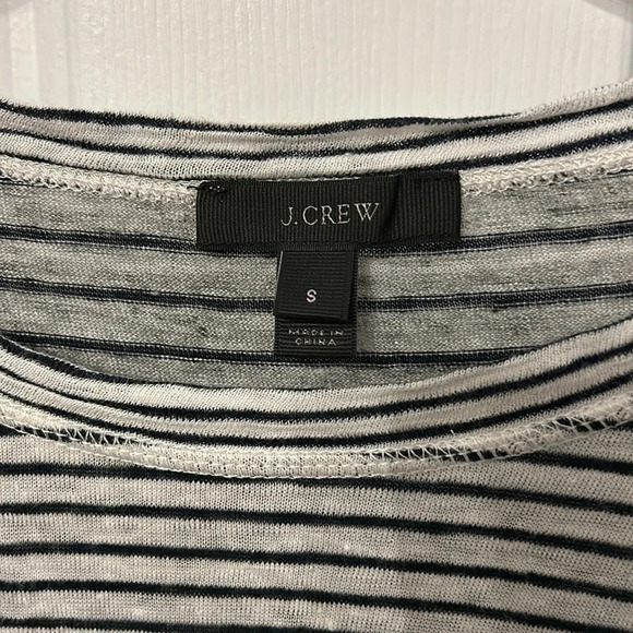 J Crew Women’s (S) Navy Gray 100% Linen Crewneck Long sleeve Nautical Top - Picture 3 of 6